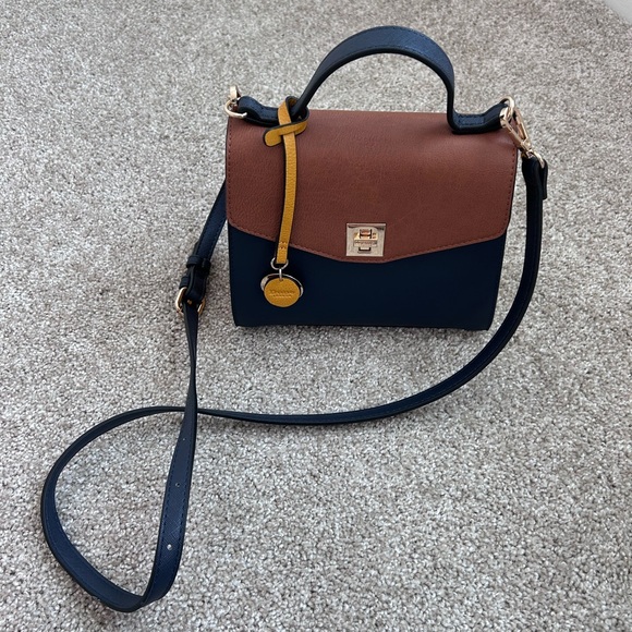Dune London Women's Navy Blue Yellow and Brown Faux Leather Crossbody Purse New - Picture 4 of 9